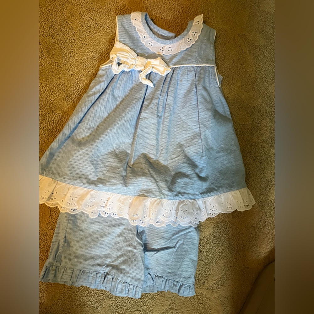 Blue Cotton Eyelet Trim Outfit